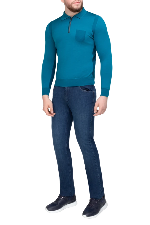 Zilli man silk and wool long sleeve polo blue for men купить с ценами и фото 153063 - photo 2