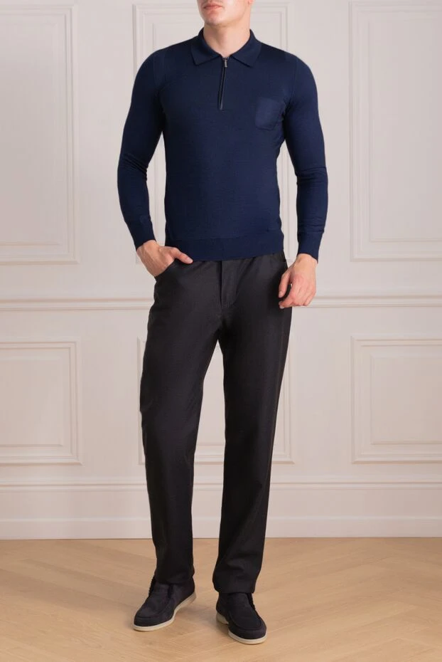 Zilli man silk and wool long sleeve polo blue for men купить с ценами и фото 153067 - photo 2