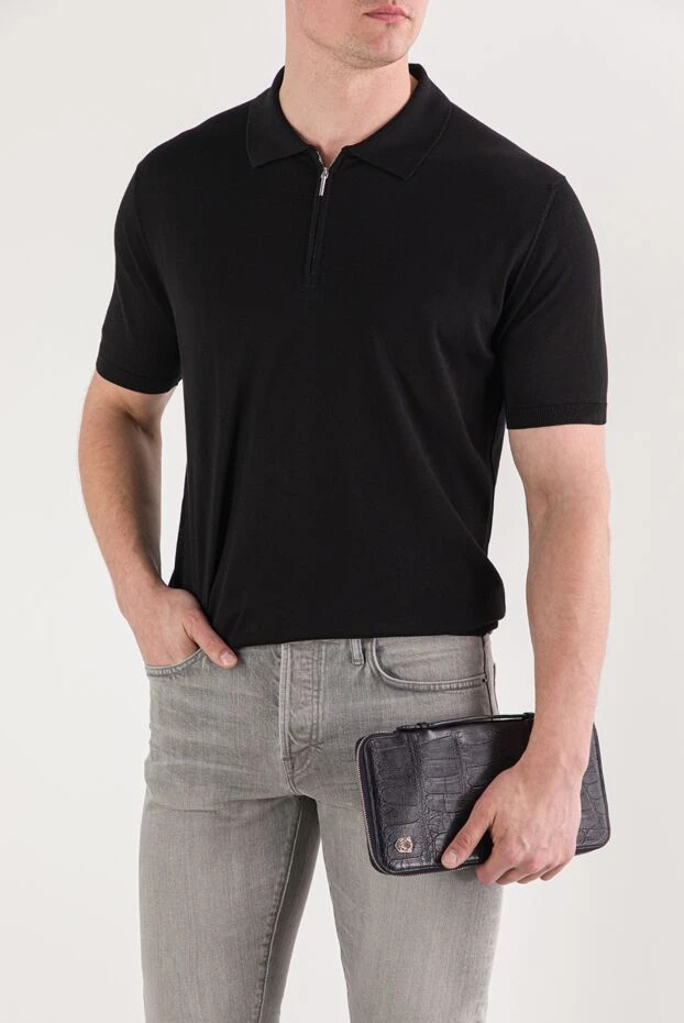 Клатч синий мужской из кожи аллигатора с фиксирующей ручкой - фото 2