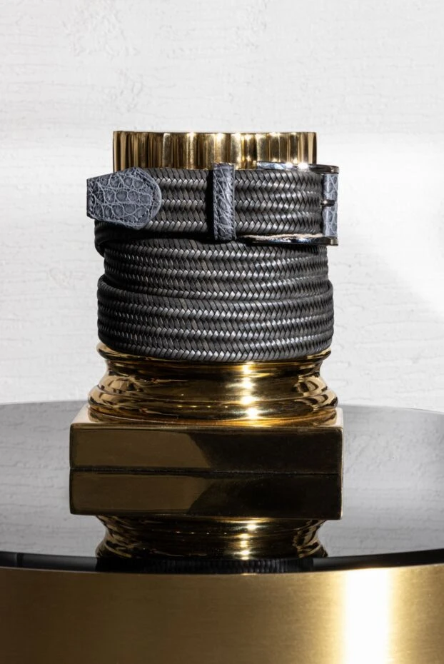 Cesare di Napoli dark green leather belt with micro-weaving for men 153102 - photo 2