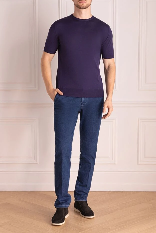 Cesare di Napoli man short sleeve jumper in cotton and silk purple for men купить с ценами и фото 153157 - photo 2