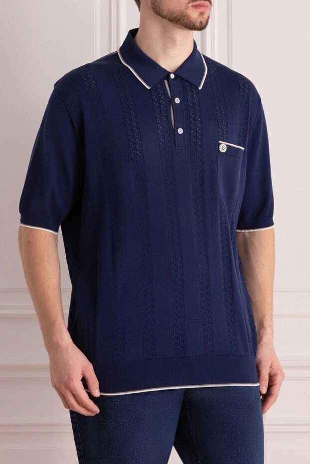 Stefano Ricci a dark blue polo shirt with an openwork texture and contrasting collar trim.
 153168 - photo 3