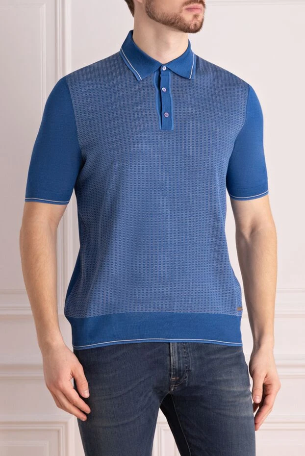 Stefano Ricci deep blue silk polo shirt with a micro jacquard pattern
 153176 - photo 3