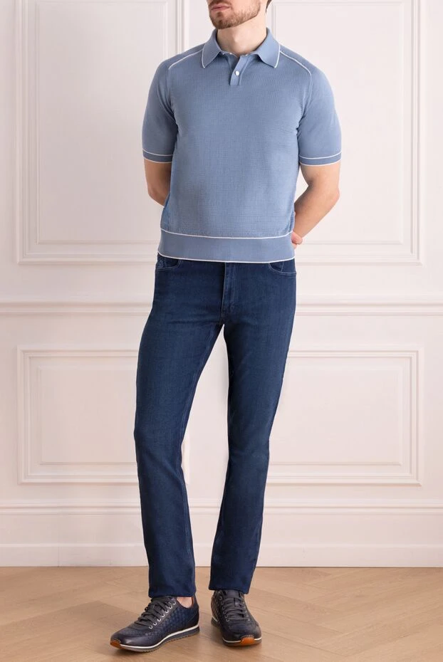 Stefano Ricci голубое поло из шелка с контрастной отделкой и текстурным узором 153188 - фото 2