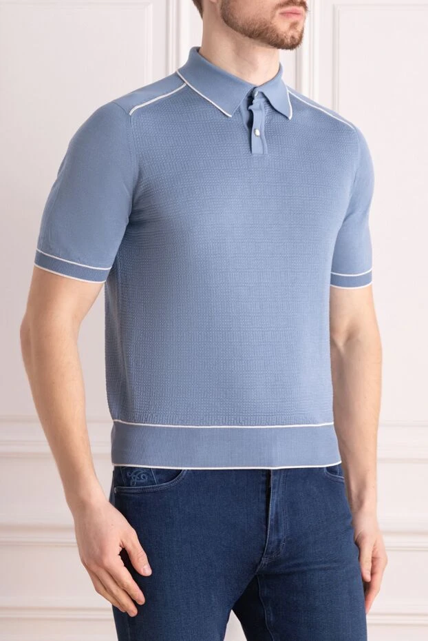 Stefano Ricci blue silk polo shirt with contrast trim and textured pattern 153188 - photo 3