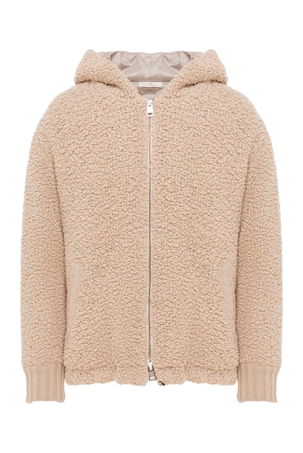 Женская куртка из бежевого букле с капюшоном и молнией - фото 1