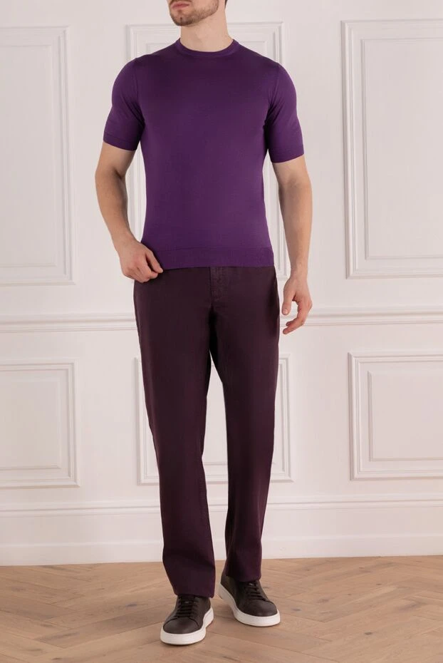 Cesare di Napoli man silk short sleeve jumper purple for men купить с ценами и фото 153299 - photo 2