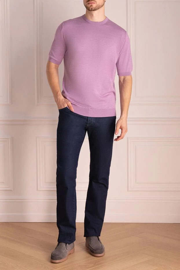 Cesare di Napoli man short sleeve jumper in cotton and silk purple for men купить с ценами и фото 153300 - photo 2