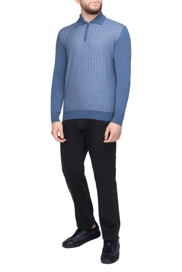 Cesare di Napoli man wool and cashmere long sleeve polo blue for men купить с ценами и фото 153314 - photo 2