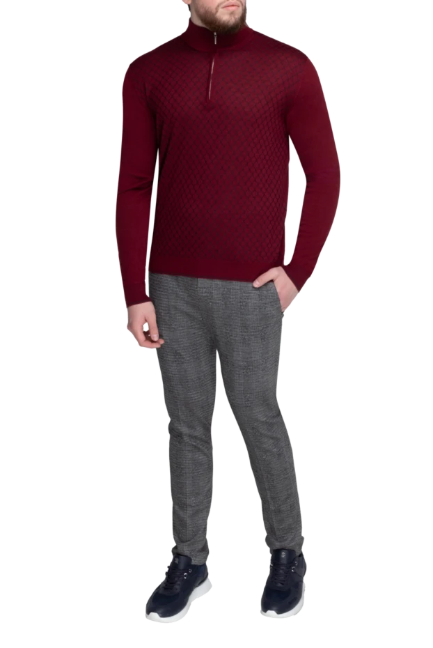 Cesare di Napoli man long sleeve polo in silk and cashmere burgundy for men купить с ценами и фото 153318 - photo 2