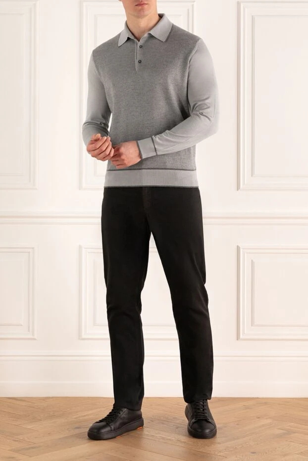 Cesare di Napoli man long sleeve polo in silk and cashmere gray for men купить с ценами и фото 153373 - photo 2