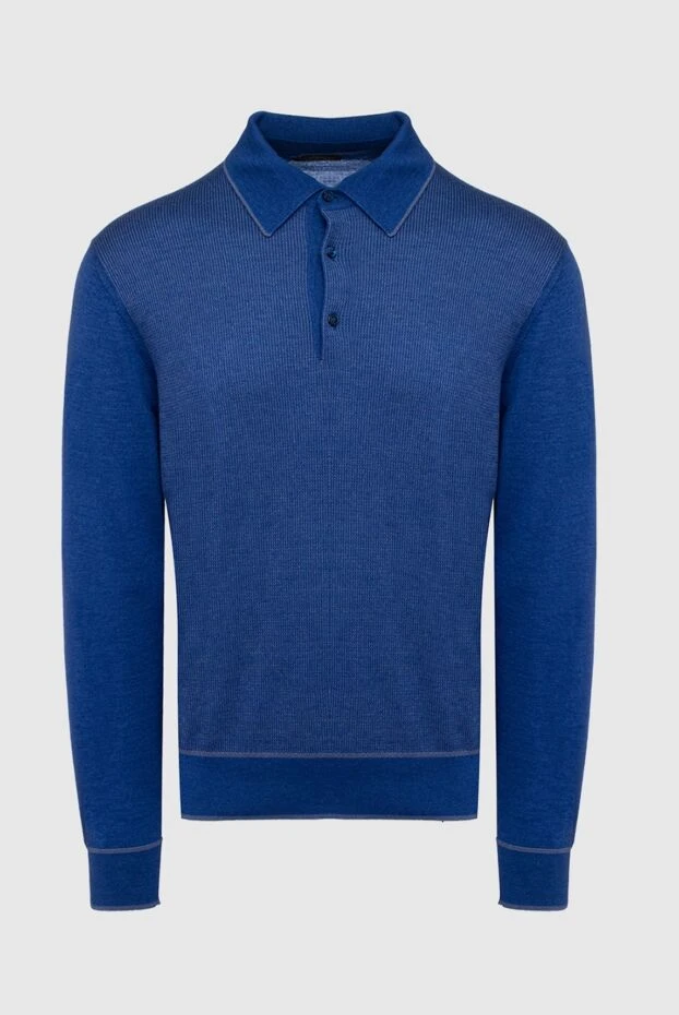 Cesare di Napoli man long sleeve polo in silk and cashmere blue for men купить с ценами и фото 153376 - photo 1