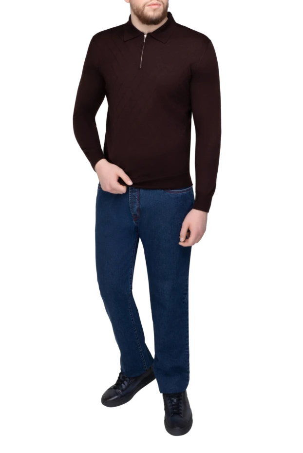 Cesare di Napoli man long sleeve polo in silk and cashmere brown for men купить с ценами и фото 153387 - photo 2