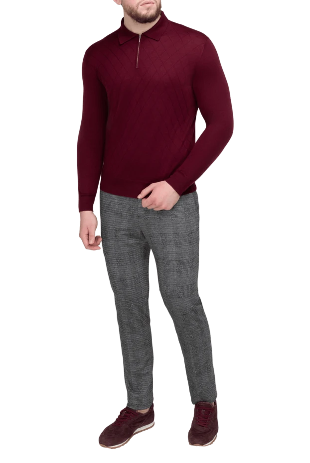 Cesare di Napoli man long sleeve polo in silk and cashmere burgundy for men купить с ценами и фото 153388 - photo 2