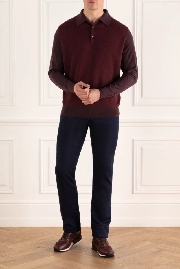 Cesare di Napoli man long sleeve polo in silk and cashmere burgundy for men купить с ценами и фото 153390 - photo 2