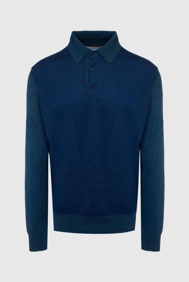 Cesare di Napoli man long sleeve polo in silk and cashmere blue for men купить с ценами и фото 153393 - photo 1