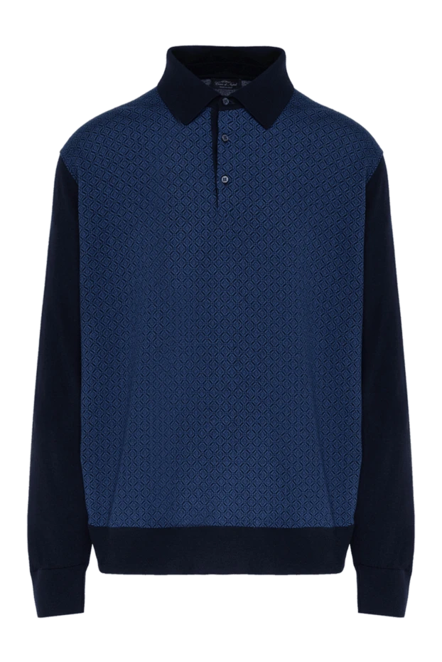 Cesare di Napoli man long sleeve polo in silk and cashmere blue for men купить с ценами и фото 153394 - photo 1