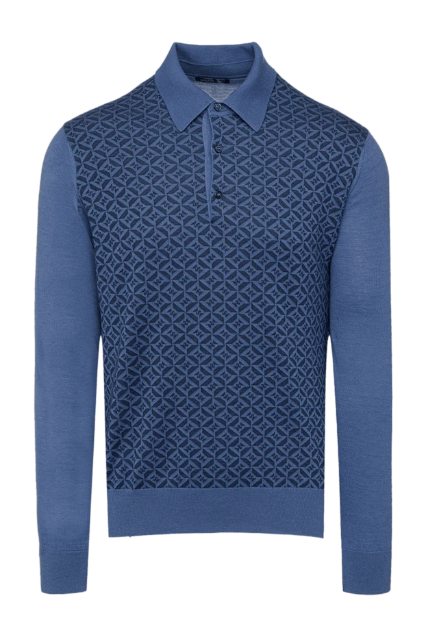 Cesare di Napoli man silk and cashmere long sleeve polo blue for men купить с ценами и фото 153396 - photo 1