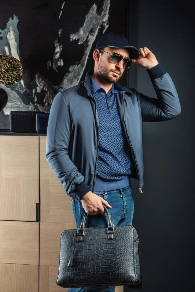 Cesare di Napoli трикотажное поло из кашемира и шёлка с геометрическим мотивом голубое 153396 - фото 3