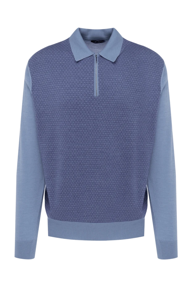 Cesare di Napoli man silk and cashmere long sleeve polo blue for men купить с ценами и фото 153399 - photo 1