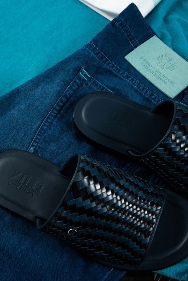 Zilli көлемді тоқылған шынайы былғарыдан жасалған қою көк тәпішке
153445 - фото 2