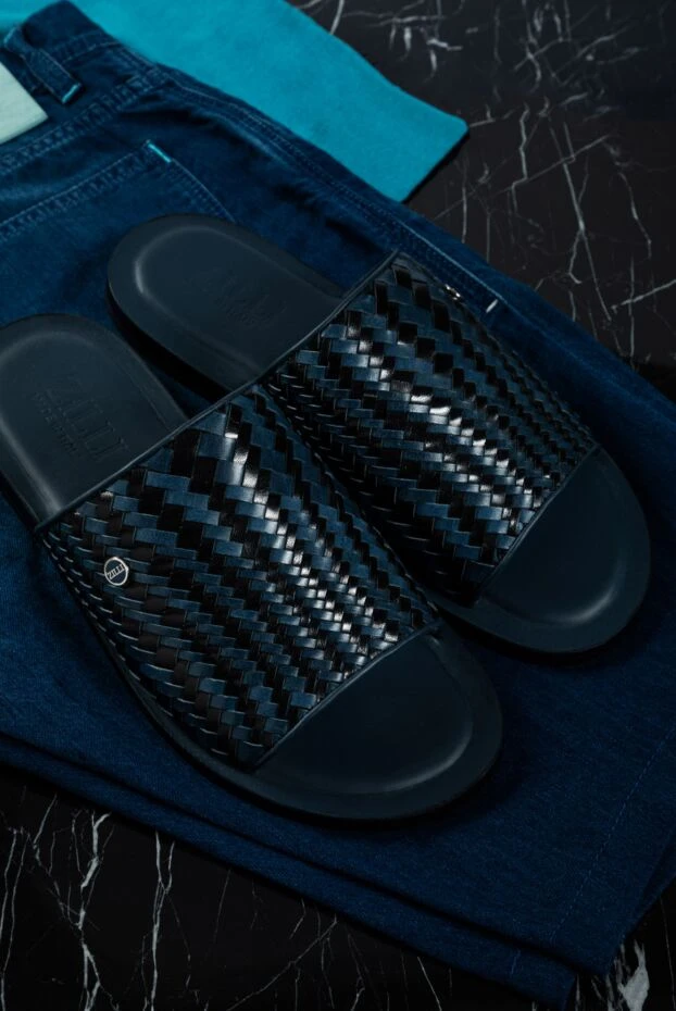 Zilli тёмно-синие шлёпанцы из натуральной кожи с объёмным плетением
 153445 - фото 3