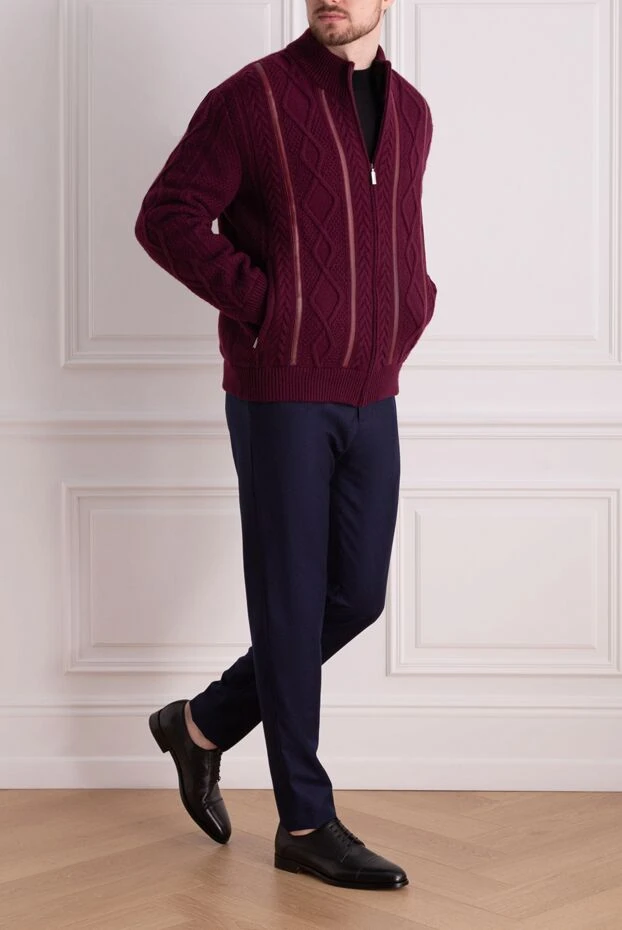 Zilli man men's cardigan made of cashmere, silk and natural fur, burgundy купить с ценами и фото 153469 - photo 2