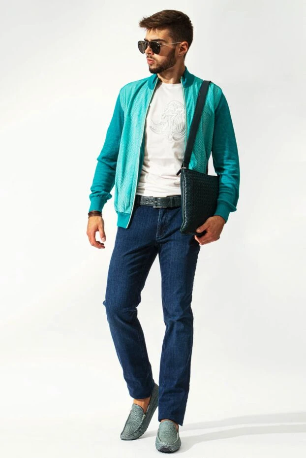 Zilli кашемирден, жібектен, зығырдан және көк жылан терісінен тігілген ерлер кардиганы 153480 - фото 2