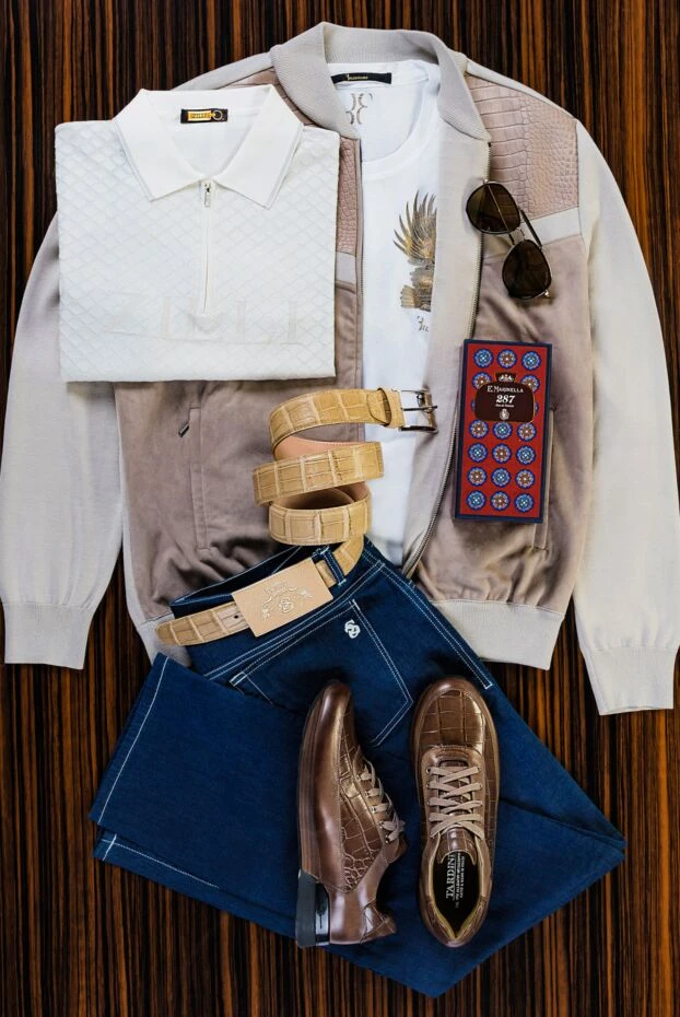 Zilli мақта, жібек, күдері және аллигатор терісінен жасалған ерлер кардиганы, бежевый 153487 - фото 2