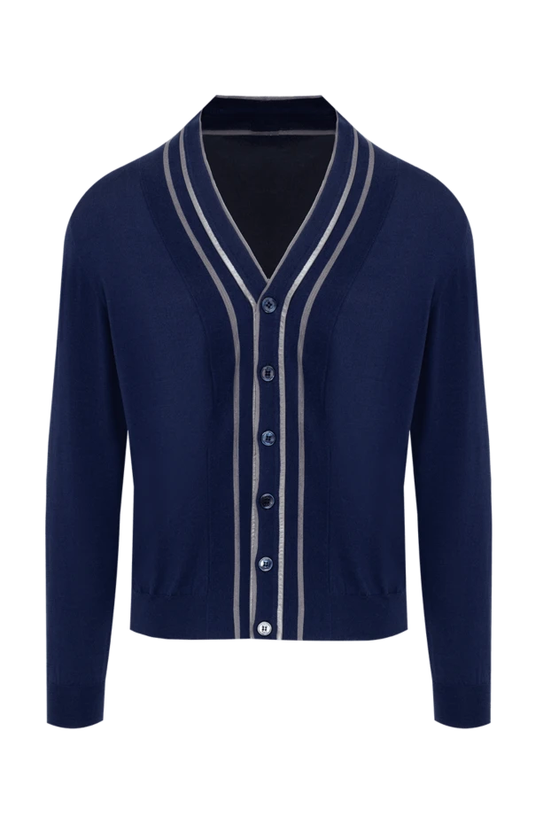 Zilli man men's cardigan made of cotton, silk and genuine leather, blue купить с ценами и фото 153489 - photo 1