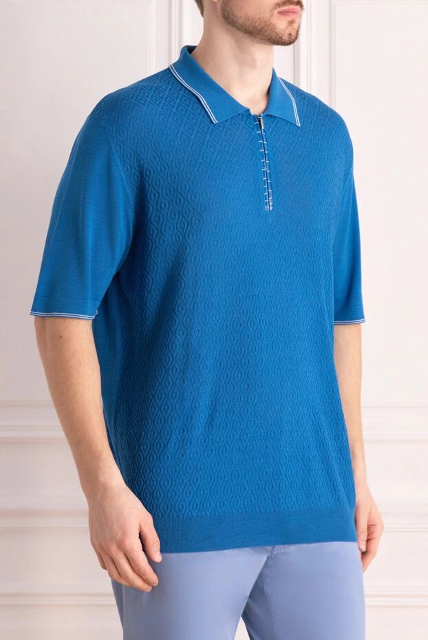 Zilli polo shirt made of silk and viscose in blue with a zipper and crocodile leather insert 153514 - photo 3