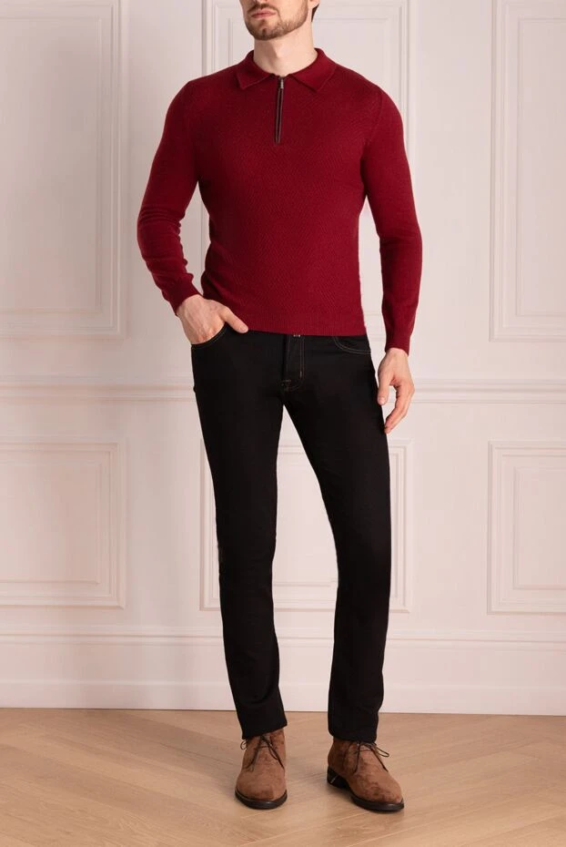 Zilli man cashmere long sleeve polo burgundy for men купить с ценами и фото 153515 - photo 2