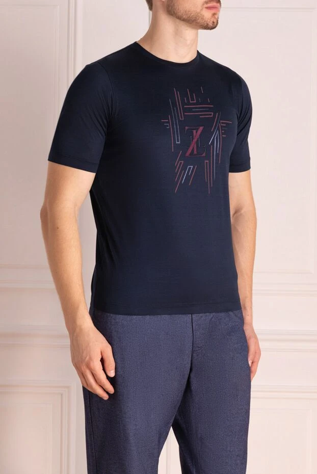 Zilli мужская тёмно-синяя футболка с абстрактным узором и монограммой
 153519 - фото 3