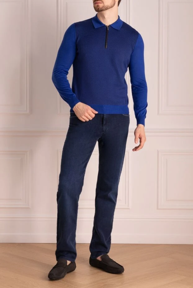 Zilli man long sleeve polo in silk, cashmere and wool blue for men купить с ценами и фото 153546 - photo 2