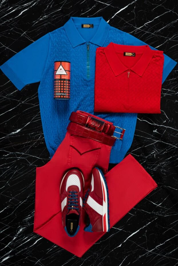 Zilli поло шелковое синее в рельефный структурный паттерн мужское 153557 - фото 2