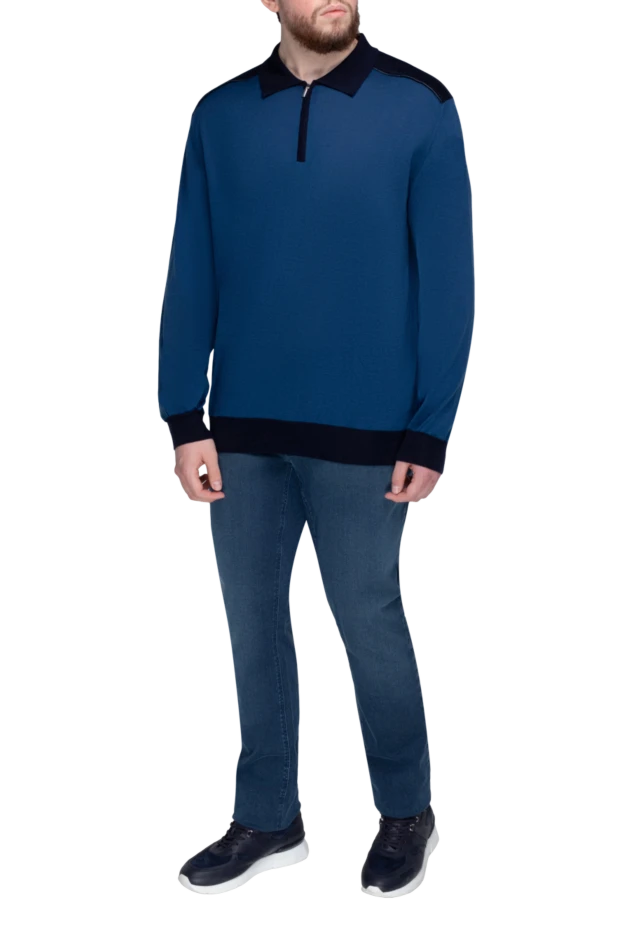 Zilli man long sleeve polo in silk and cashmere blue for men купить с ценами и фото 153564 - photo 2