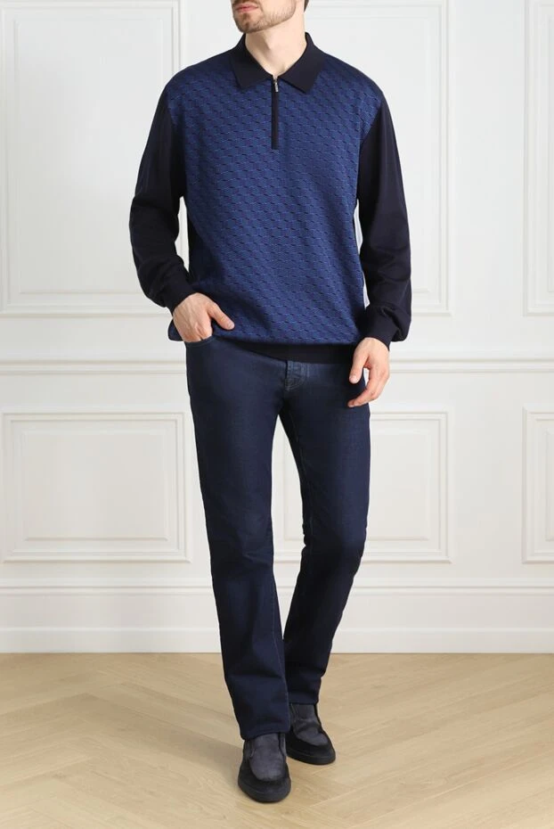 Zilli man long sleeve polo in silk and cashmere blue for men купить с ценами и фото 153568 - photo 2