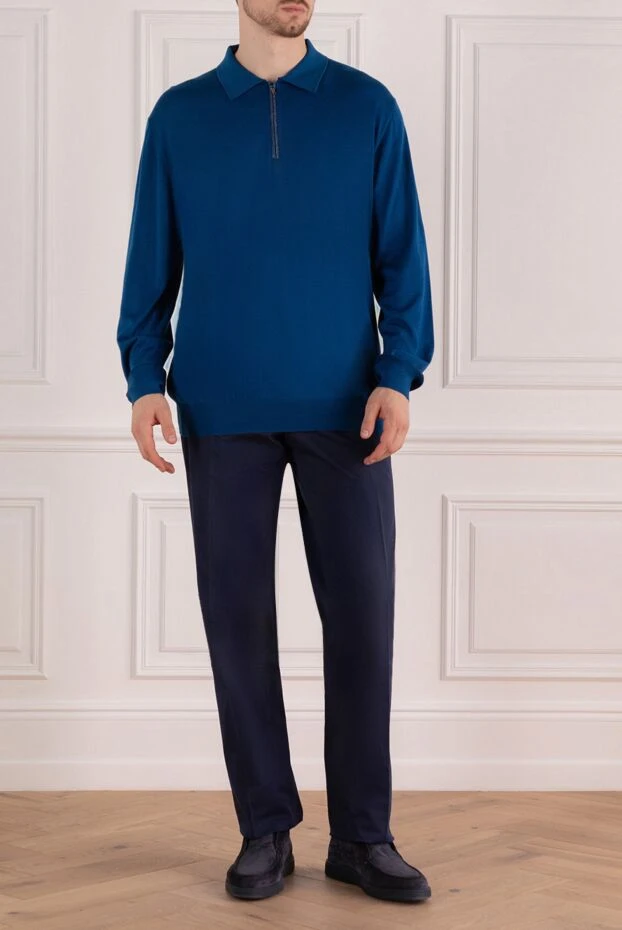 Zilli man long sleeve polo in silk, cashmere and alligator blue for men купить с ценами и фото 153582 - photo 2