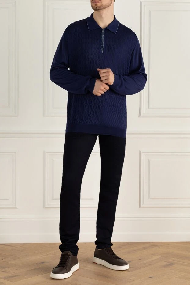 Zilli man long sleeve polo in silk and alligator blue for men купить с ценами и фото 153589 - photo 2