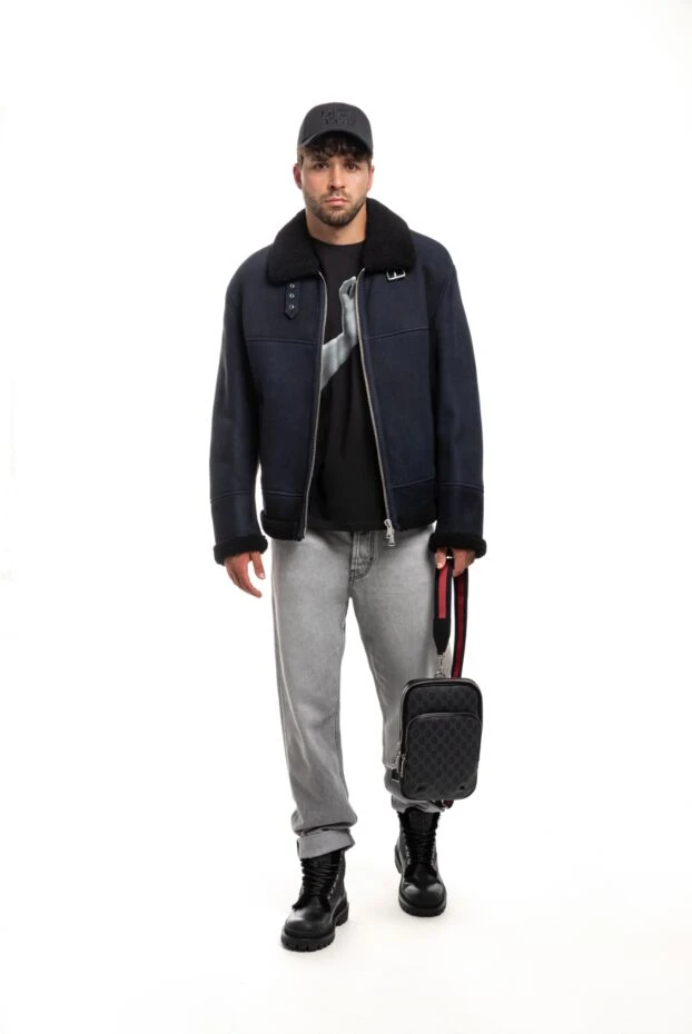 DROMe мужская дубленка из натуральной кожи и натурального меха синяя 153668 - фото 2