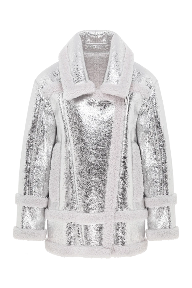 Gray sheepskin coat made of natural fur and leather - photo 1