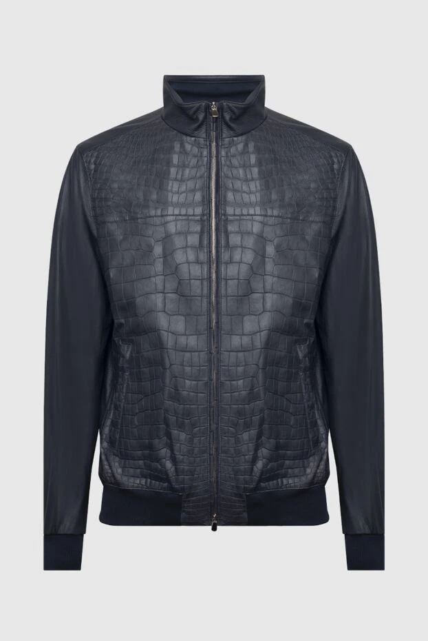 Люксовая куртка из кожи крокодила мужская тёмно-синяя - фото 1