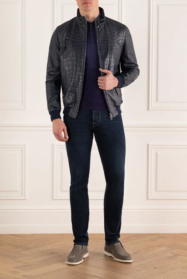 Enrico Mandelli люксовая куртка из кожи крокодила мужская тёмно-синяя 153750 - фото 3