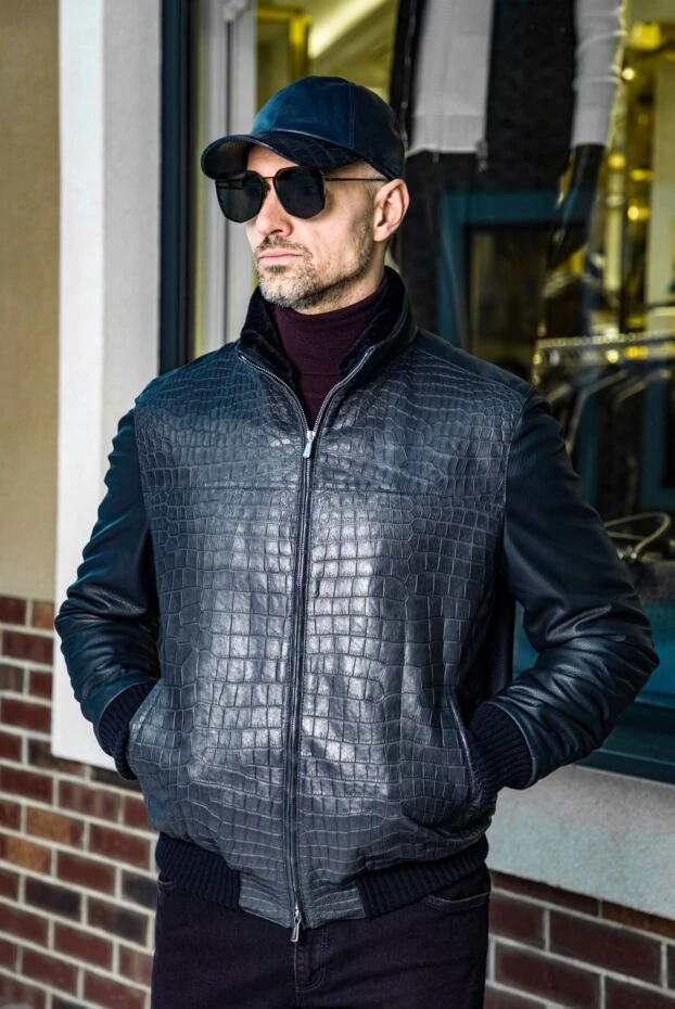 Enrico Mandelli люксовая куртка из кожи крокодила мужская тёмно-синяя 153750 - фото 2