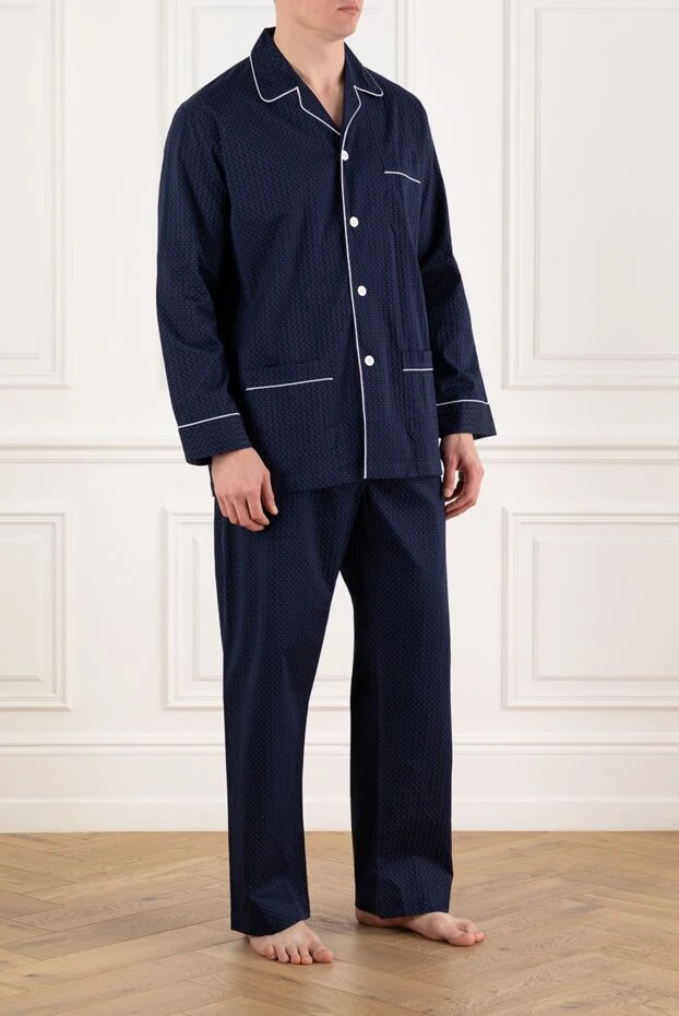 Derek Rose men's blue striped and polka dot cotton pajama 153808 - photo 3
