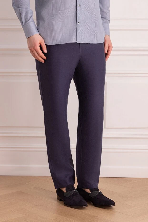 Derek Rose күңгірт көк түсті зығырдан жасалған ерлер шалбары 153815 - фото 3