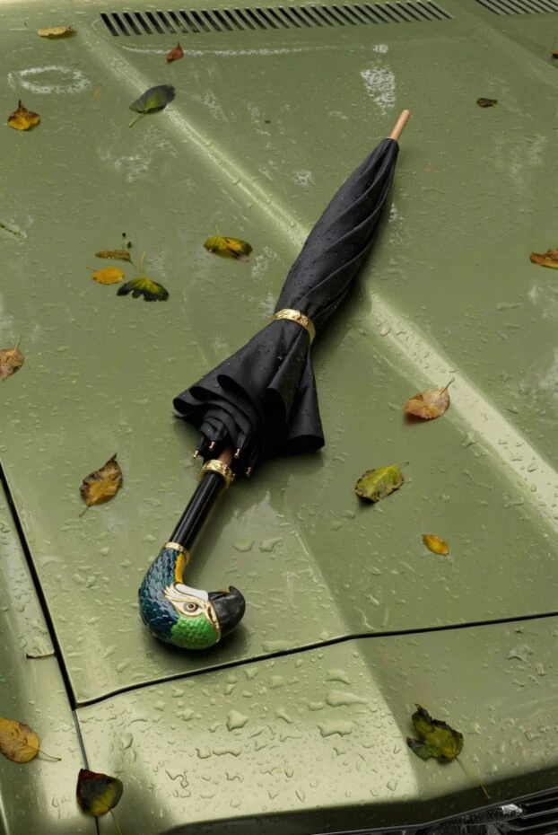 Pasotti black umbrella with ara parrot and floral lining 153893 - photo 2