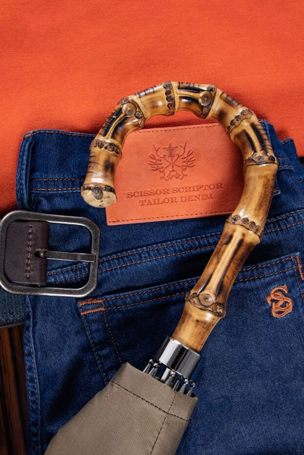 Scissor Scriptor ерлерге арналған контрастты тігісі бар көк мақтадан жасалған шалбар
154005 - фото 2