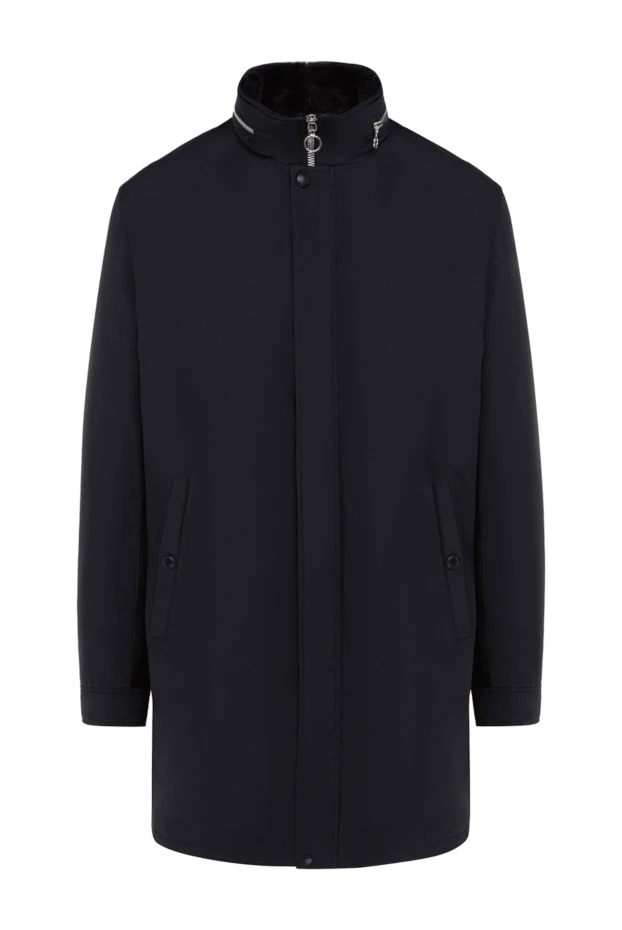 Куртка удлиненная синяя утепленная мехом на молнии мужская - фото 1