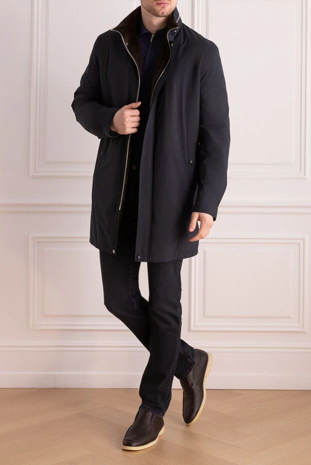 Куртка удлиненная синяя утепленная мехом на молнии мужская - фото 2